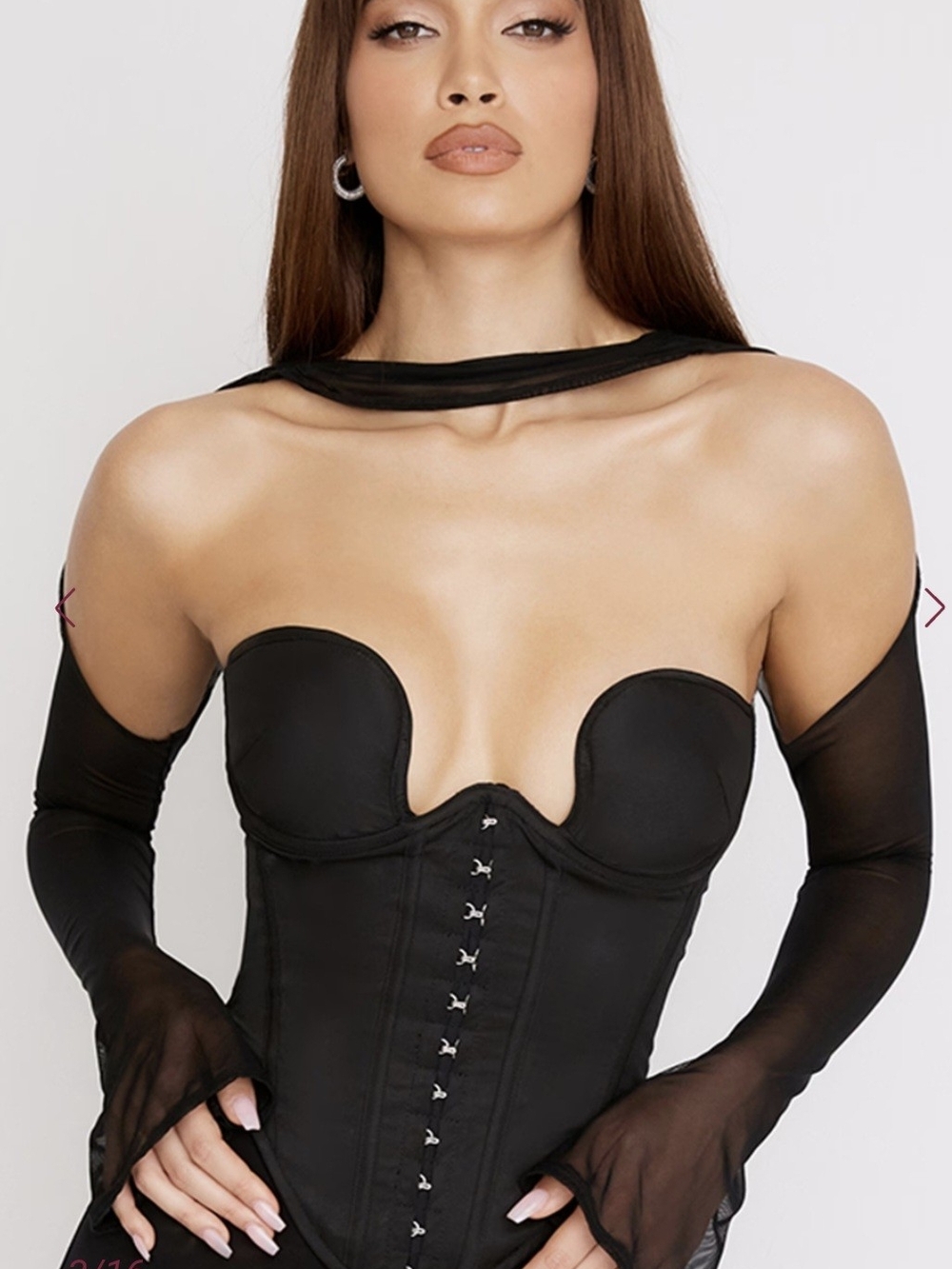 House of CB Mina Black Mesh Sleeve Corset Top